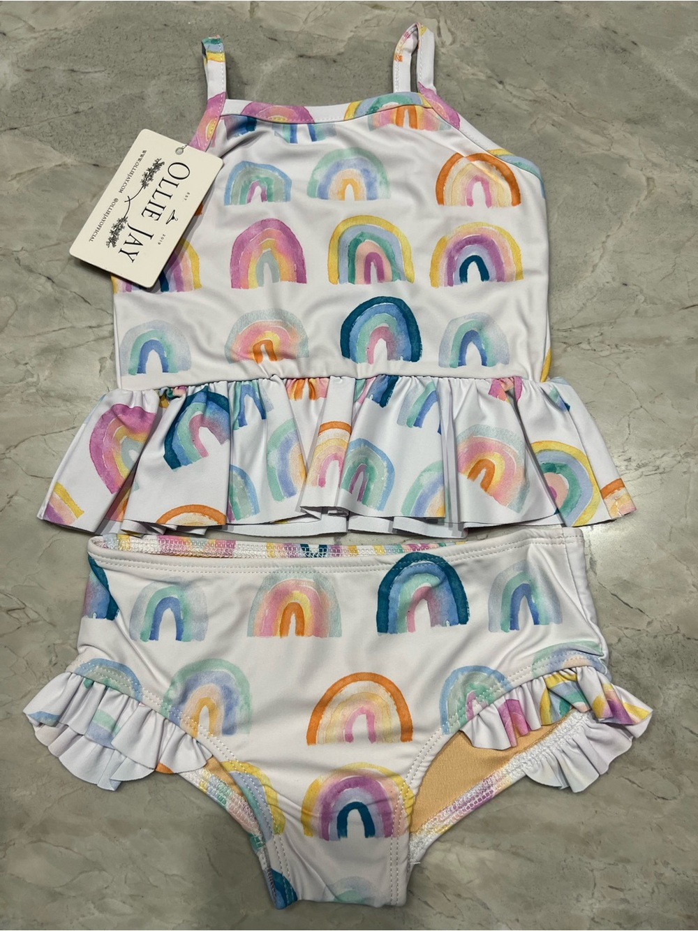 Girls' White Rainbow Ruffle Tankini by Ollie Jay